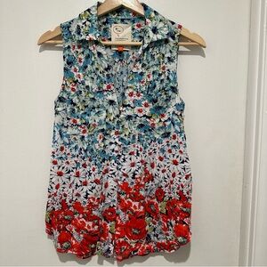 Anthropologie 6 of 52 Conversations Floral Sleeveless Top XS extra‎ button